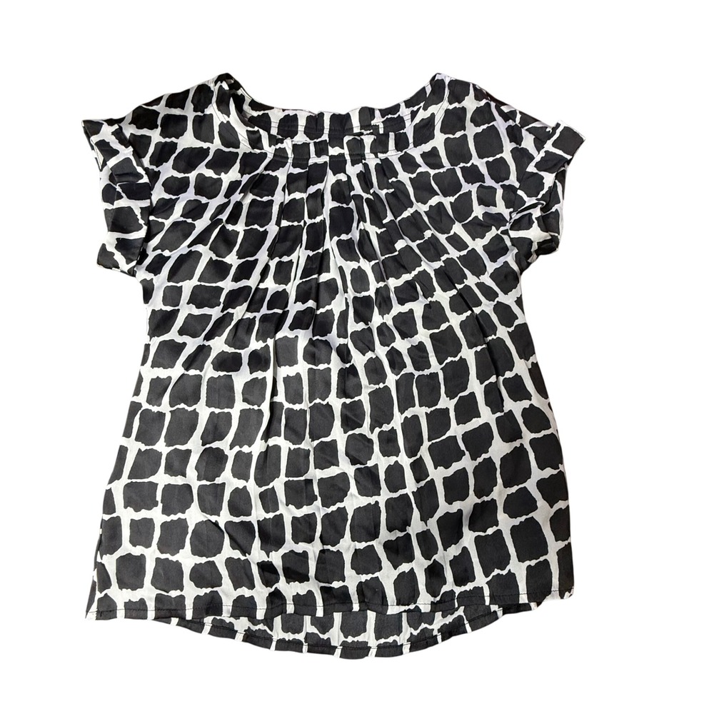 Essentials by‎ Milano Blouse Top Black White Print Short Sleeve Size S